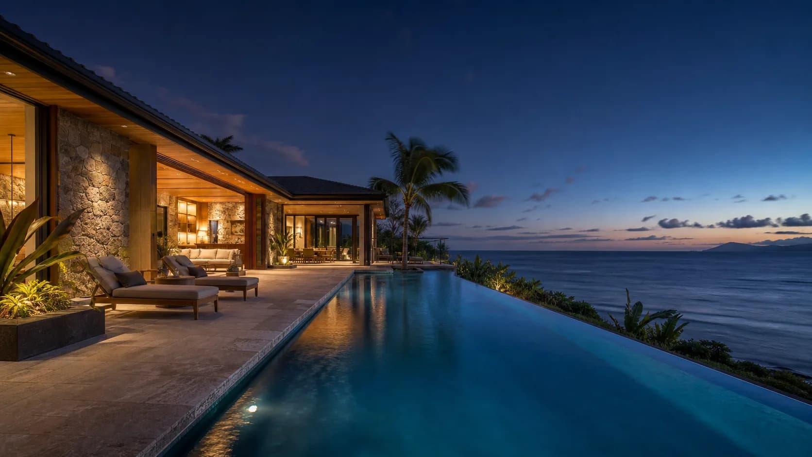 An evening poolside at a private villa